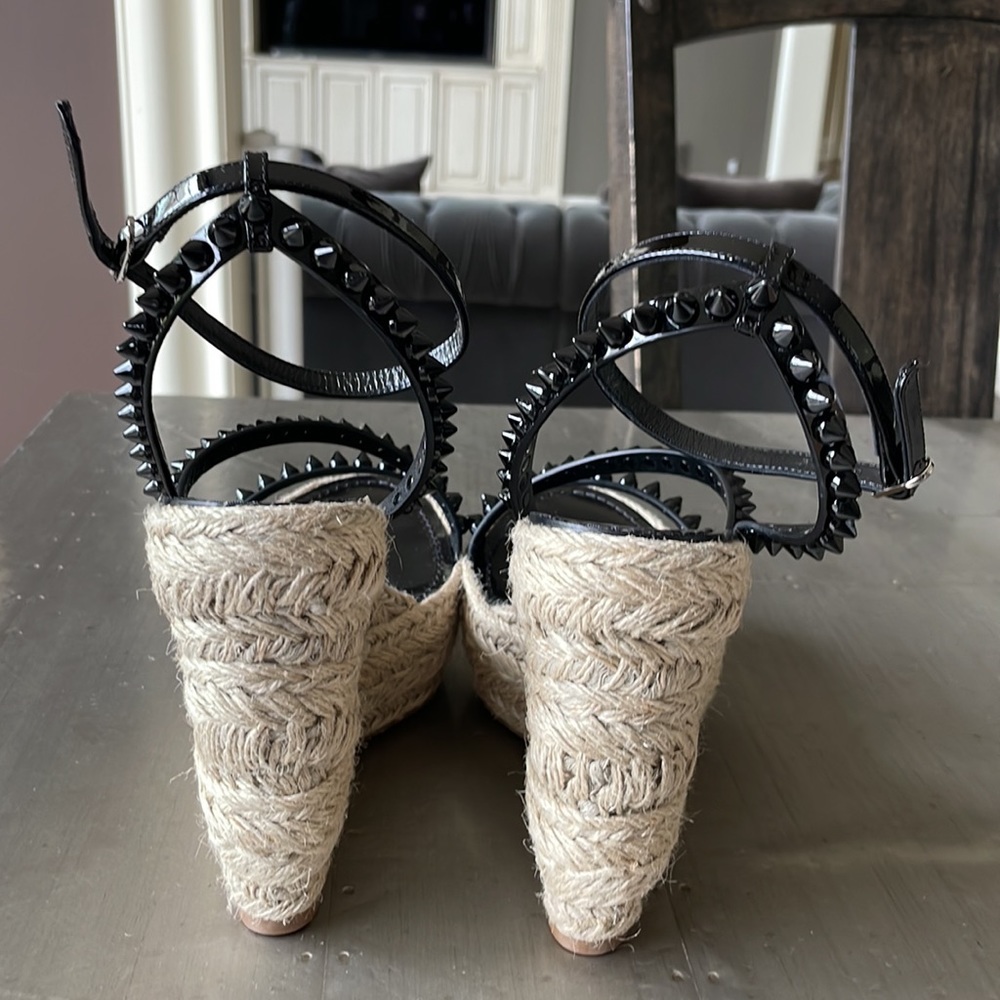 Christian Louboutin mafaldina zeppa black 120mm wedge espadrille sandal sz 39 - Picture 6 of 14